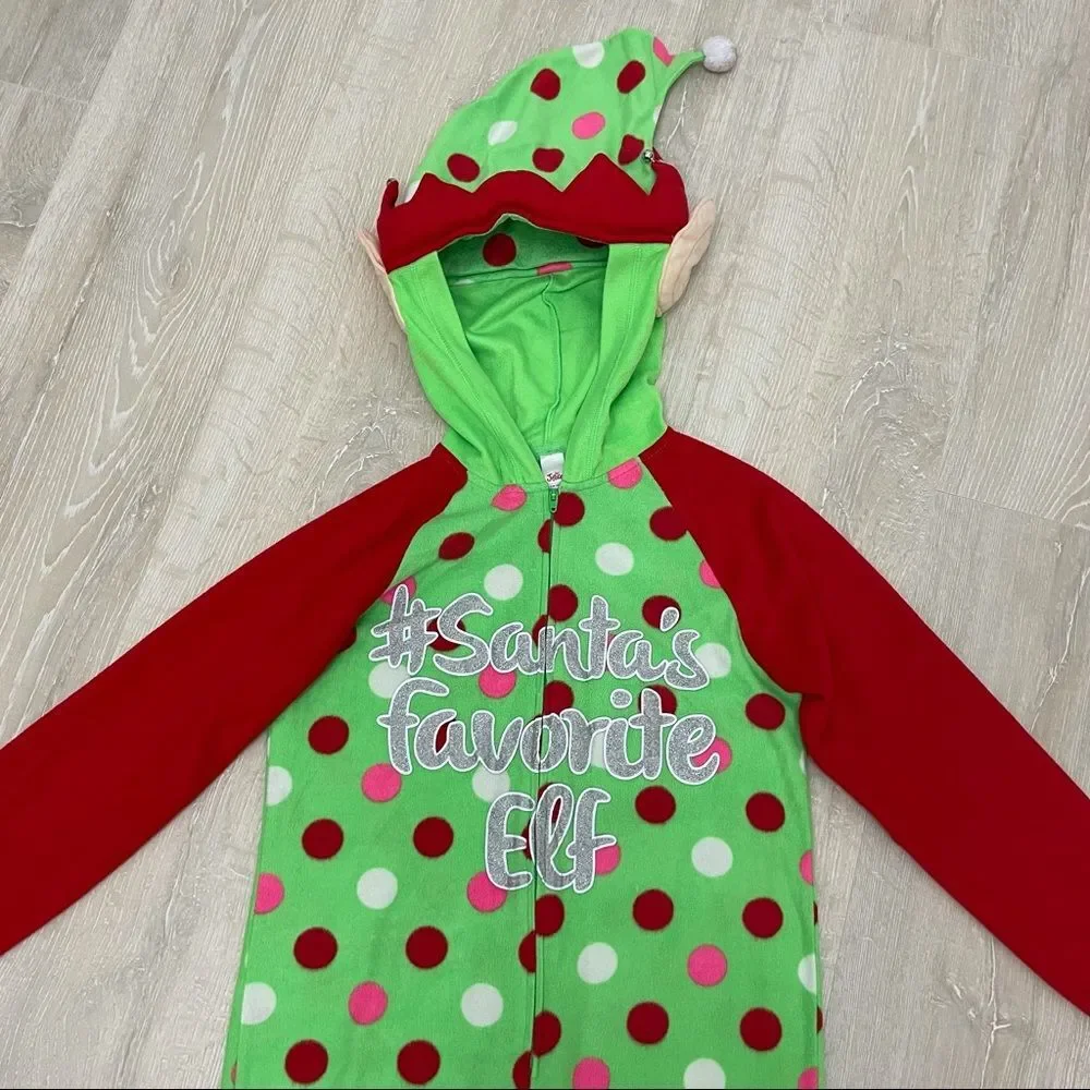 Justice Santa’s Favorite Elf Hooded Onesie Footies Included Size 10